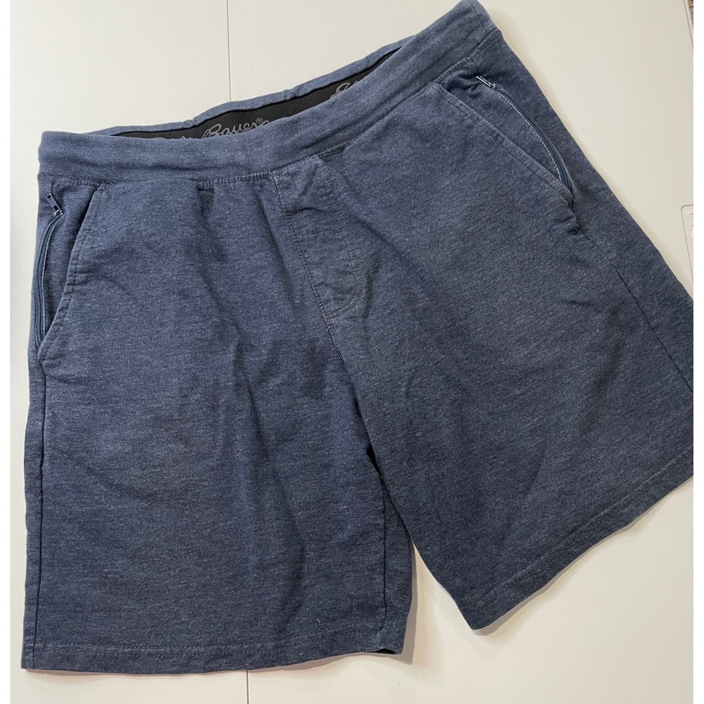 Eddie Bauer Lounge Mens Blue Heather Knit Shorts Zipper Pockets Medium